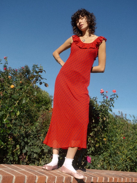 Lisa Says Gah Dresses & Skirts - Lisa Says Gah Dahlia Red Ruffle-Trim Midi Dress